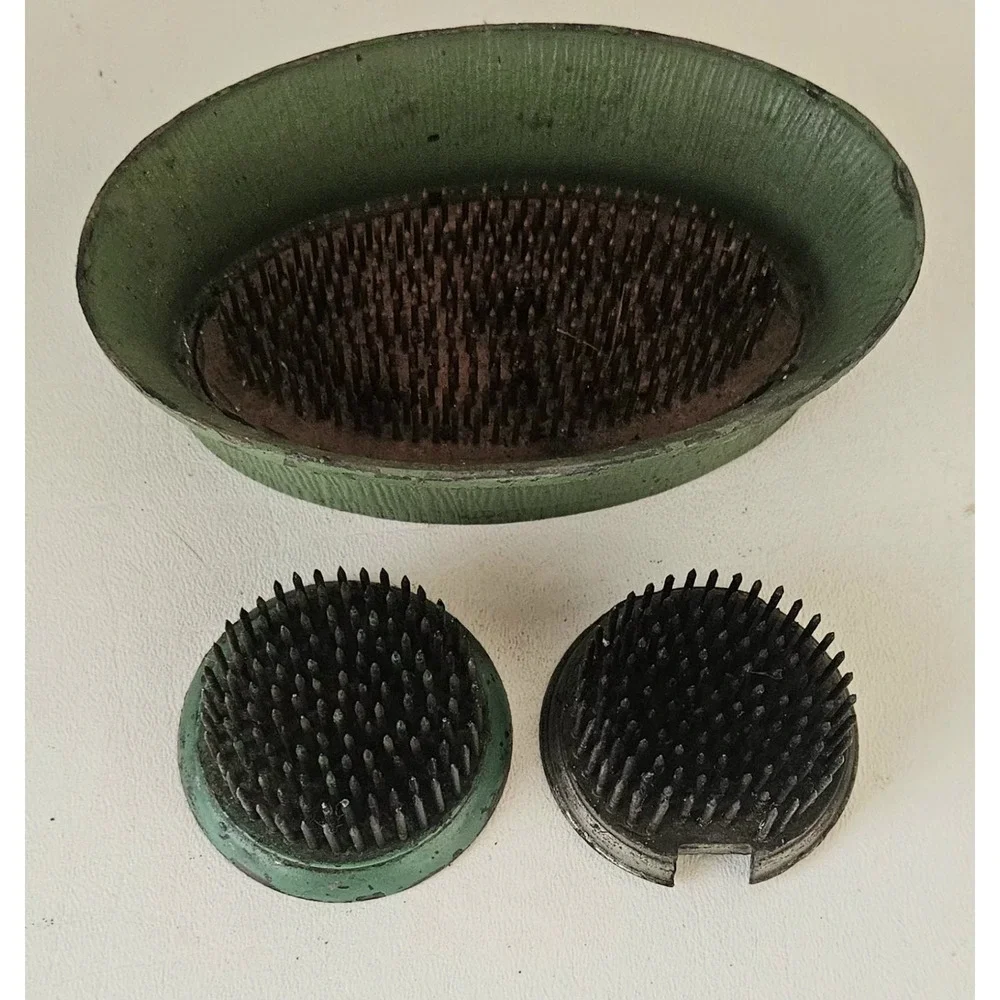 Vintage Metal Spike Flower Frog Lot Of 3 Antique